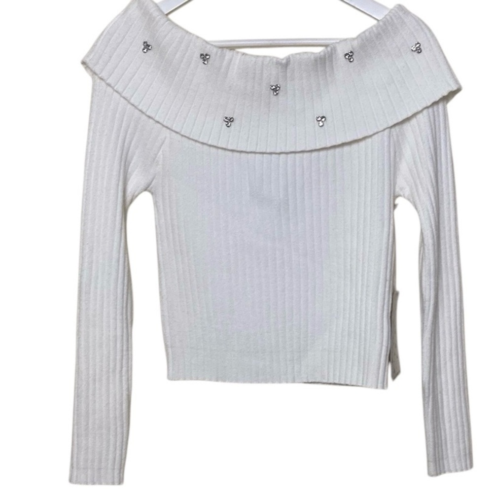 Sweet Rain Cream Off-the-Shoulder Ribbed Sweater Sz XL